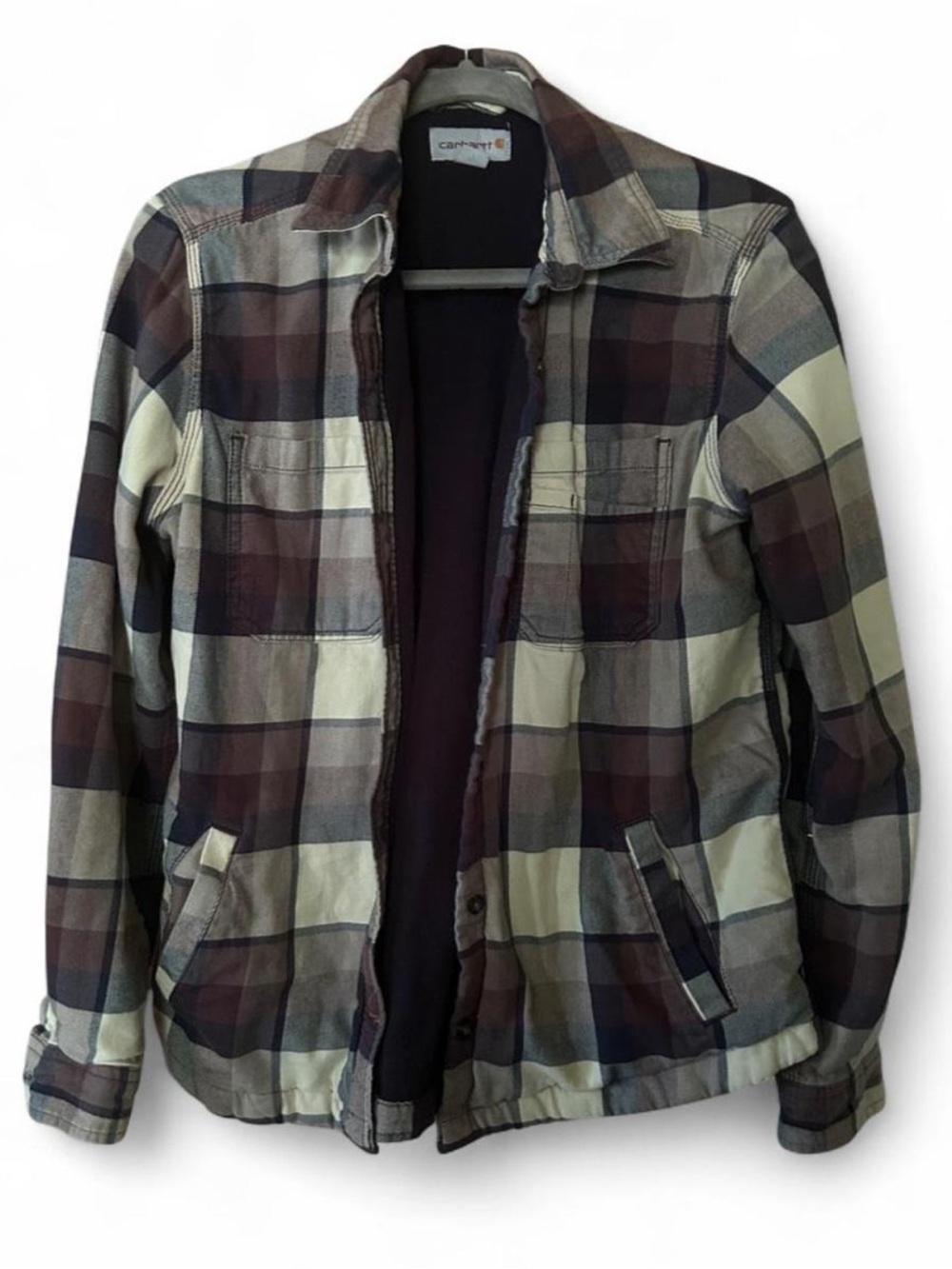 Carhartt Men's Plaid Shirt Jacket in Brown, Cream & Navy